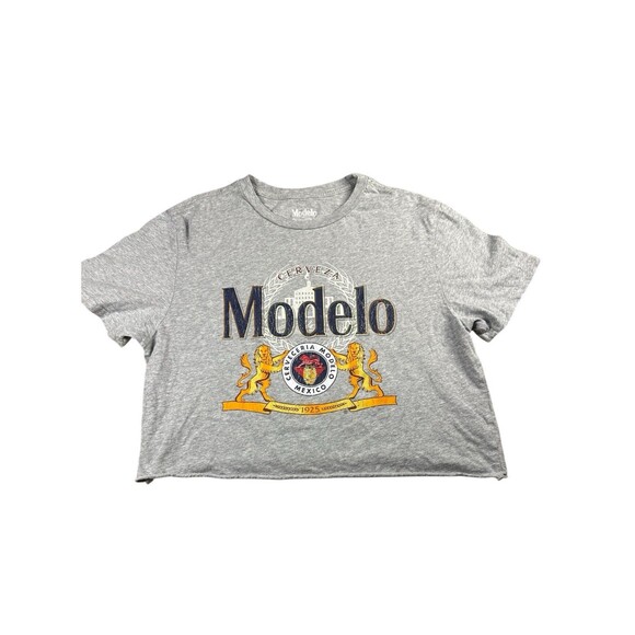 Women’s Modelo Beer Graphic Crop Top T-shirt Gray Short Sleeve Casual Medium - Picture 1 of 7